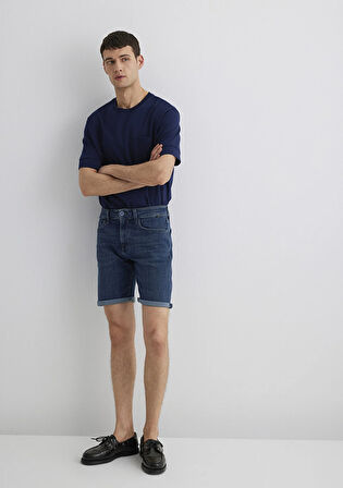 Brian Premium Blue Koyu Vintage Mavi Jean Şort 0418489817