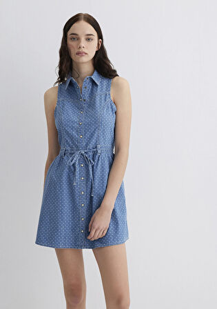 Raven Akdeniz Yıldız Baskılı Indigo Mavisi Jean Elbise 1310660-89760