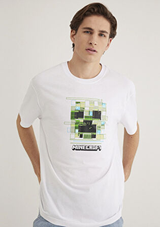 Minecraft Baskılı Beyaz Tişört 0612734-620