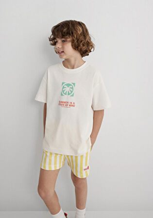 Palmiye Baskılı Ekru Tişört 6610328-70057