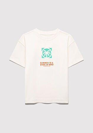 Palmiye Baskılı Ekru Tişört 6610328-70057