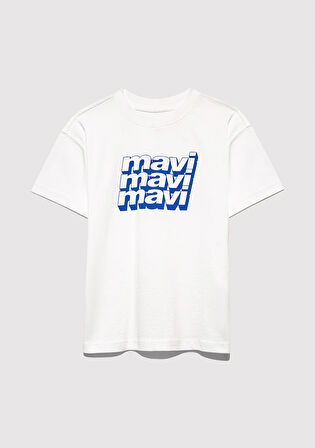 Mavi Logo Baskılı Ekru Tişört 6610284-70057