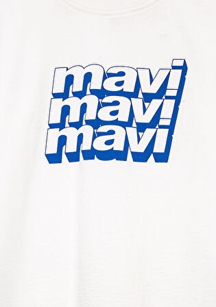 Mavi Logo Baskılı Ekru Tişört 6610284-70057