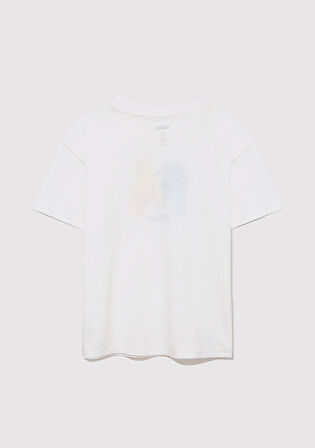 Mavi Logo Kedi Baskılı Ekru Tişört 7610339-70057