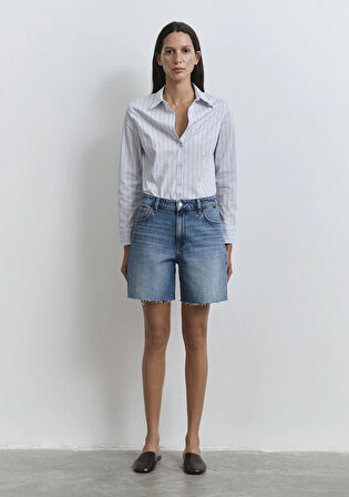 Lidia Real Blue Puslu Koyu Mavi Jean Şort 1410145-89744