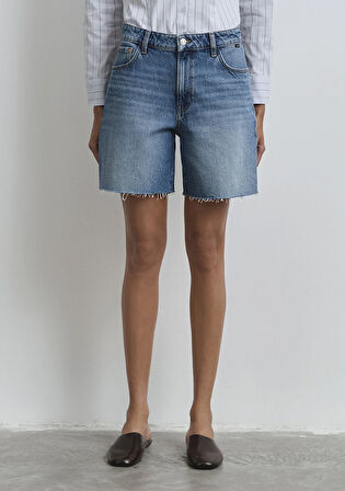 Lidia Real Blue Puslu Koyu Mavi Jean Şort 1410145-89744