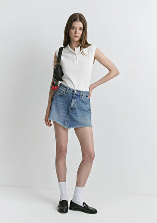 Tiera Classic Denim Puslu Indigo Mavi Jean Etek 1310654-89730