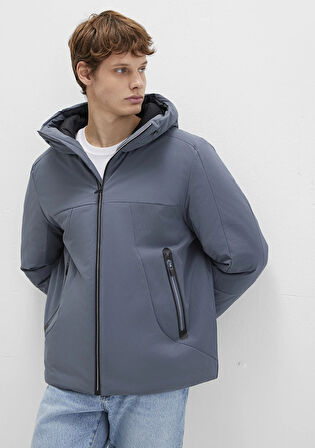 Kapüşonlu Gri Şişme Mont 0110663-80776