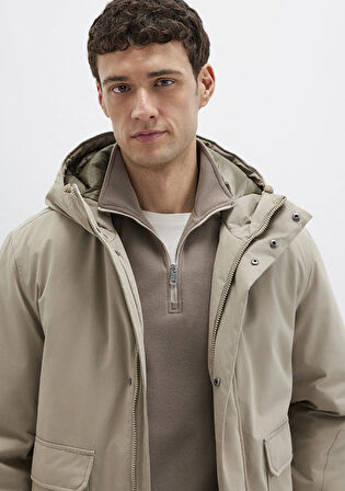 Cep Detaylı Kapüşonlu Bej Mont 0110657-70355