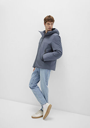 Kapüşonlu Gri Şişme Mont 0110663-80776