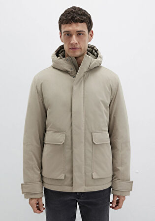 Cep Detaylı Kapüşonlu Bej Mont 0110657-70355