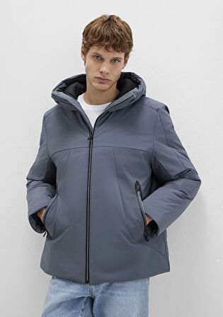 Kapüşonlu Gri Şişme Mont 0110663-80776