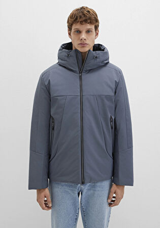 Kapüşonlu Gri Şişme Mont 0110663-80776