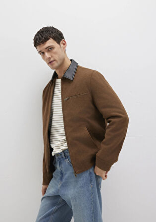 Yaka Detaylı Kahverengi Suni Süet Ceket 0110638-70378