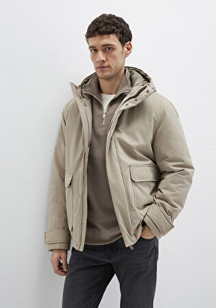 Cep Detaylı Kapüşonlu Bej Mont 0110657-70355