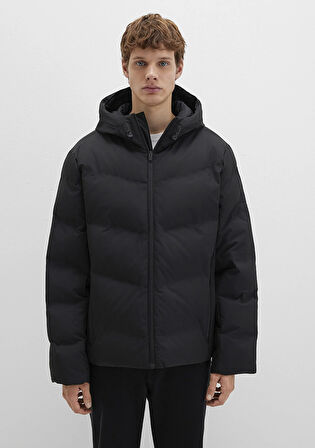 Kapüşonlu Siyah Şişme Mont 0110651-71379