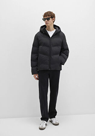 Kapüşonlu Siyah Şişme Mont 0110651-71379