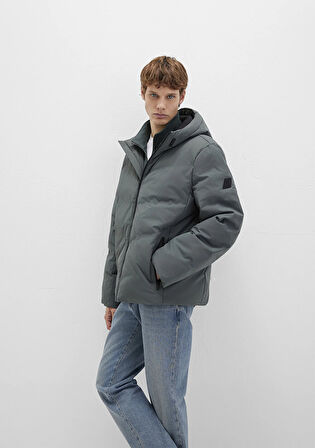 Kapüşonlu Yeşil Şişme Mont 0110651-71598