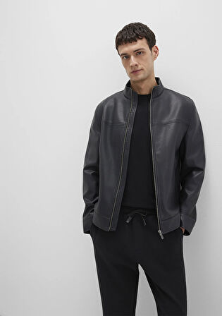 Dik Yaka Siyah Suni Deri Ceket 0110634-71379