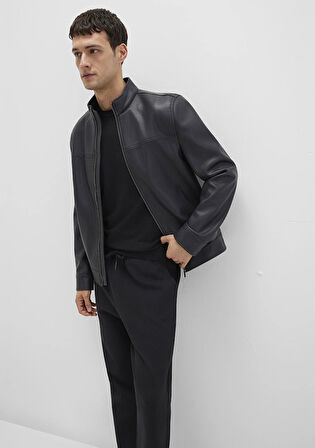 Dik Yaka Siyah Suni Deri Ceket 0110634-71379