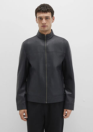 Dik Yaka Siyah Suni Deri Ceket 0110634-71379