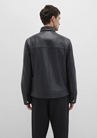 Dik Yaka Siyah Suni Deri Ceket 0110634-71379