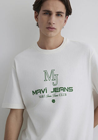 Mavi Tenis Logo Baskılı Ekru Tişört 0612706-70057