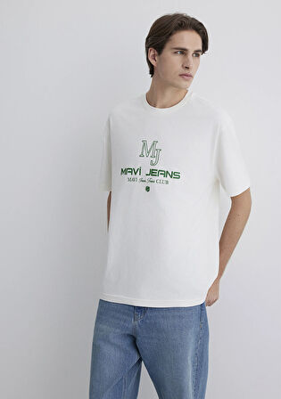 Mavi Tenis Logo Baskılı Ekru Tişört 0612706-70057