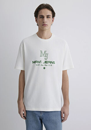 Mavi Tenis Logo Baskılı Ekru Tişört 0612706-70057