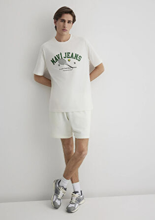Mavi Tenis Logo Baskılı Ekru Tişört 0612708-70057