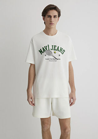 Mavi Tenis Logo Baskılı Ekru Tişört 0612708-70057