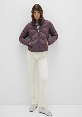 Dik Yaka Kahverengi Şişme Mont 110698-70260