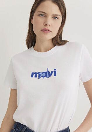 Mavi Baskılı Beyaz Tişört 1613287-620