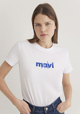 Mavi Baskılı Beyaz Tişört 1613287-620