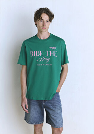 Ride the Way Baskılı Yeşil Forma Tişört 0612781-71877