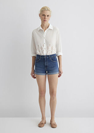 Vivia Cuffed Dark Flex Blue Jean Şort 1411217-89702