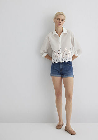 Vivia Cuffed Dark Flex Blue Jean Şort 1411217-89702