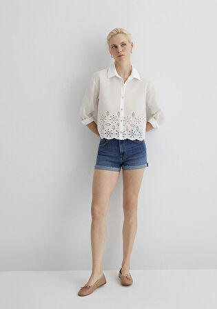 Vivia Cuffed Dark Flex Blue Jean Şort 1411217-89702