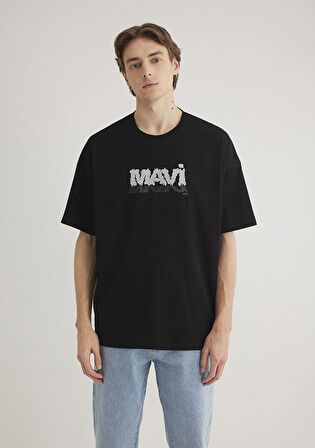 Mavi Logo Baskılı Siyah Tişört 0611828-900