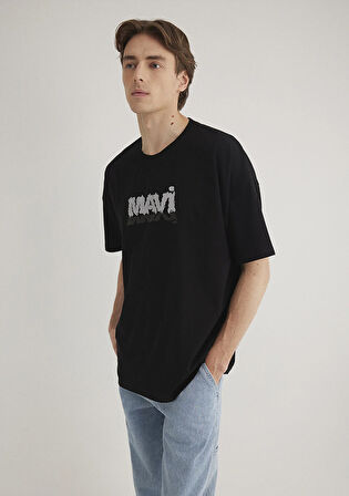 Mavi Logo Baskılı Siyah Tişört 0611828-900