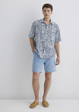 Baskılı Mavi Gömlek 0211595-90733