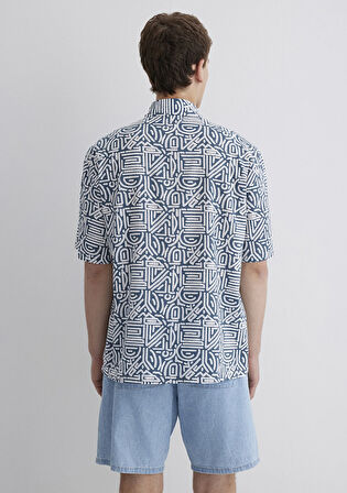 Baskılı Mavi Gömlek 0211595-90733