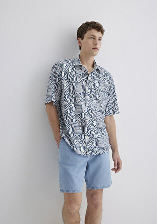 Baskılı Mavi Gömlek 0211595-90733