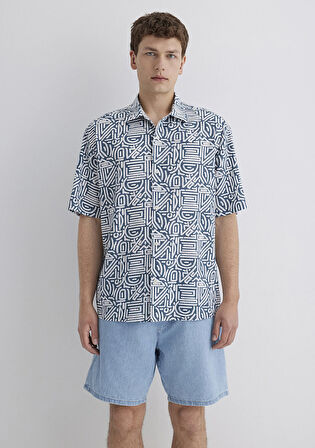 Baskılı Mavi Gömlek 0211595-90733