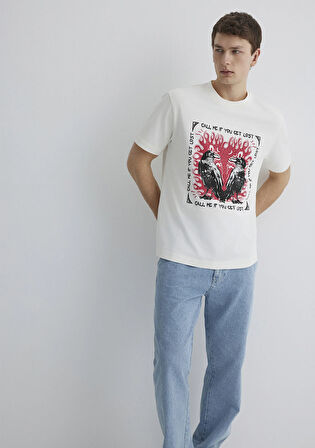 Baskılı Ekru Tişört 0612808-70057