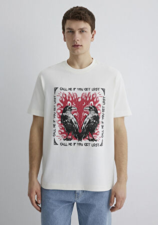 Baskılı Ekru Tişört 0612808-70057