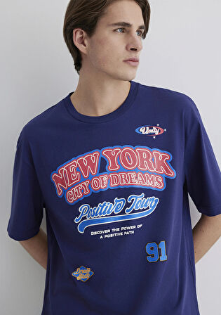 New York Baskılı Lacivert Tişört 0612815-70496
