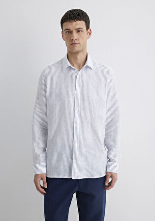 Çizgili Keten Gömlek 0211634-90795