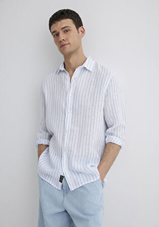 Çizgili Keten Gömlek 0211633-90794