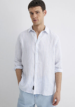 Çizgili Keten Gömlek 0211633-90794